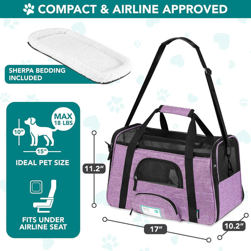 Airline Approved Pet Carrier for Cat, Soft Sided Dog Carrier for Small Dog, Cat Travel Supply Accessories Indoor Cat, Ventilated Pet Carrying Bag Medium Large Kitten Puppy, Small Heather Purple