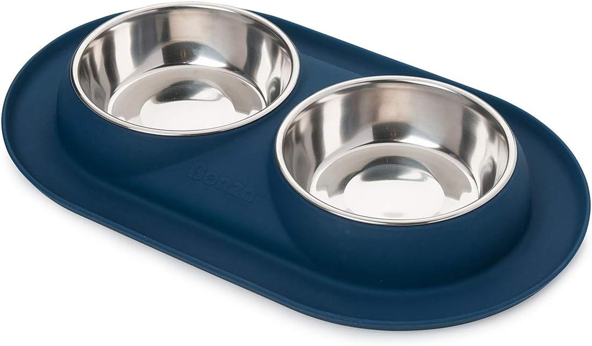 Double Cat Bowls Feeding Station, 400Ml Premium Stainless Steel Dog and Cat Food or Water Bowls with Non-Spill Silicone Base, for Small Dogs and Cats