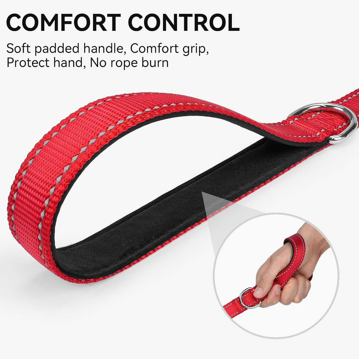 Padded Handle Dog Lead for Medium & Large Dogs, 1.8M X 2.5Cm, Red