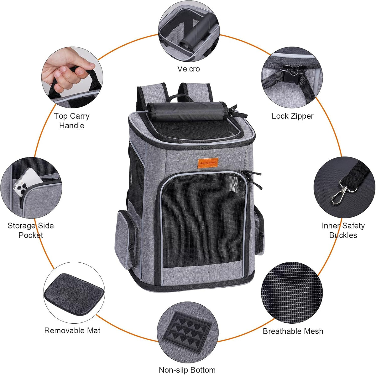 Cat Backpack Dog Backpack for Cats and Small Dogs 7 Kg, Foldable Pet Backpack with Inner Safety Lead and Shell Lightgrey