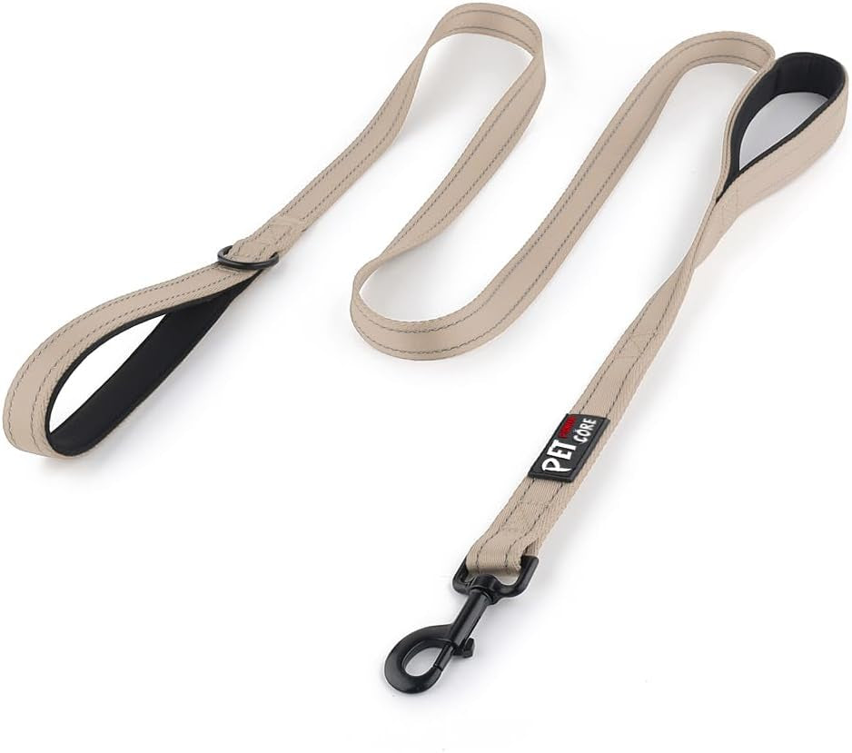 Double Handle Dog Lead 1.8M, Heavy Duty, Reflective Dual Handle Dog Lead for Safety Training, for Medium Large Dogs,2 Handle Leads(Beige)
