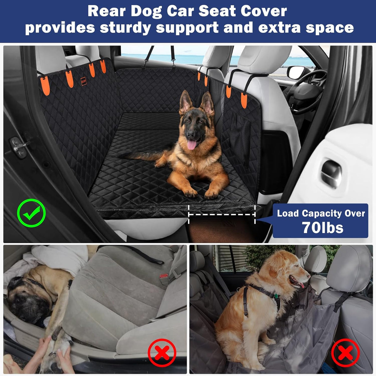Back Seat Extender for Dogs - Dog Car Seat Cover for Dogs Waterproof & Foldable, Non-Slip Back Seat Cover with Hard Bottom for Cars, Trucks and Suvs, Suit for Travel Camping