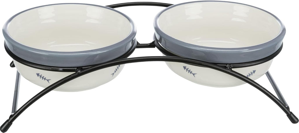 Eat on Feet Two Ceramic Bowl Set for Dog, Red/Black/Cream