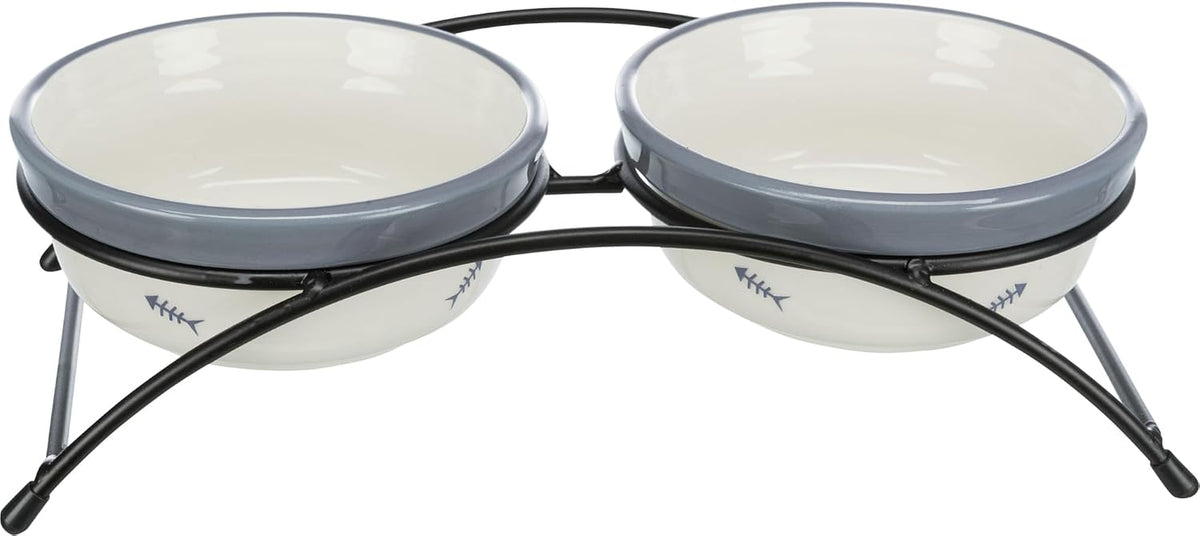 Eat on Feet Two Ceramic Bowl Set for Dog, Red/Black/Cream