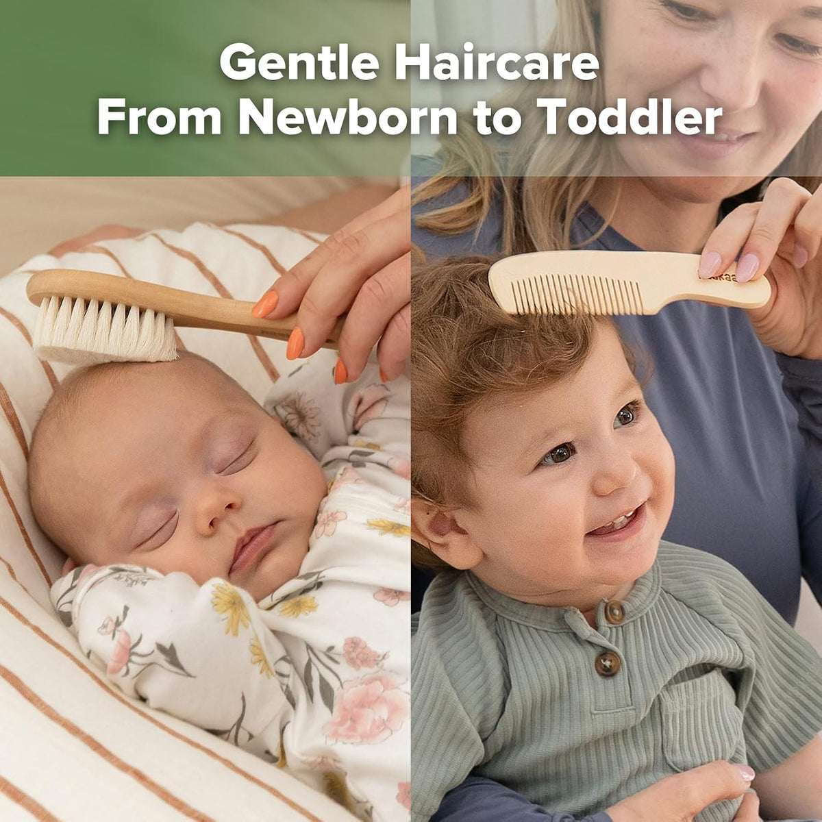 Baby Hair Brush and Comb Set for Newborns & Toddlers - Natural Soft Wool Bristles and Wooden Handle, Gently Grooms Baby'S Hair, Ideal for Cradle Cap, Perfect Baby Gift, 2Pk