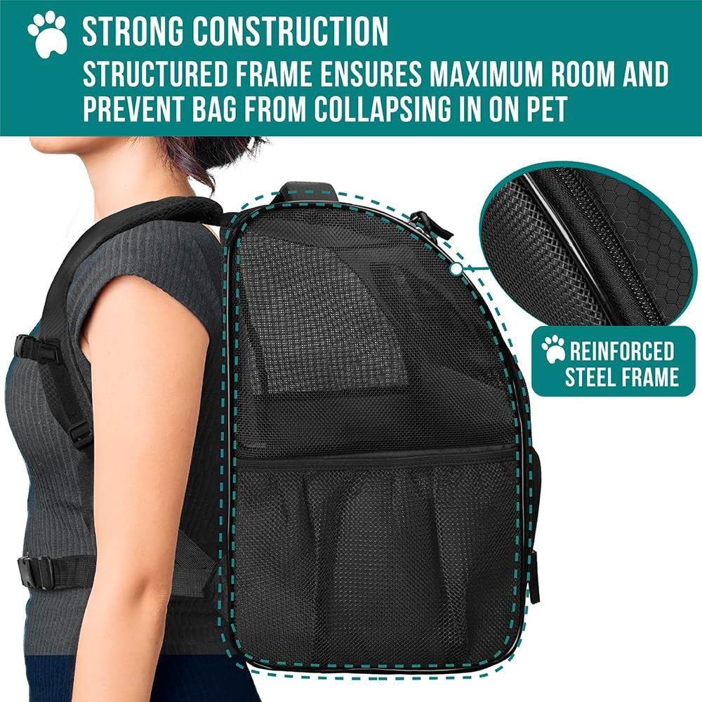 Dog Backpack Carrier for Small Large Cat, Pet, Puppies, Ventilated Pet Hiking Backpack Travel Bag, Airline Approved Cat Backpack Carrier, Safety Back Support, Camping Biking Dog Bag, Black