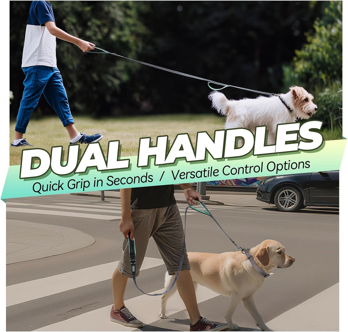 Double Handle Dog Lead Twingrip, 1.8M X 2.5Cm, Grey