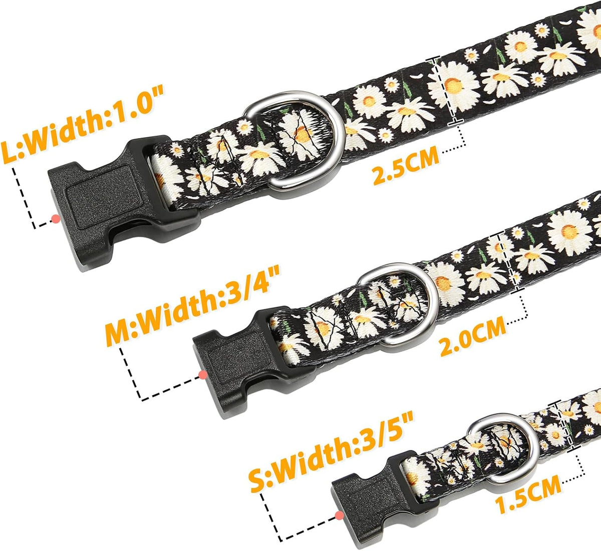 Dog Collar Small Dog Collar Multi-Colour Patterned Soft Comfy Dog Pet Collars Easy Adjustable Collar for Small Dogs Indoor Outdoor Activities, Daisy Black, S