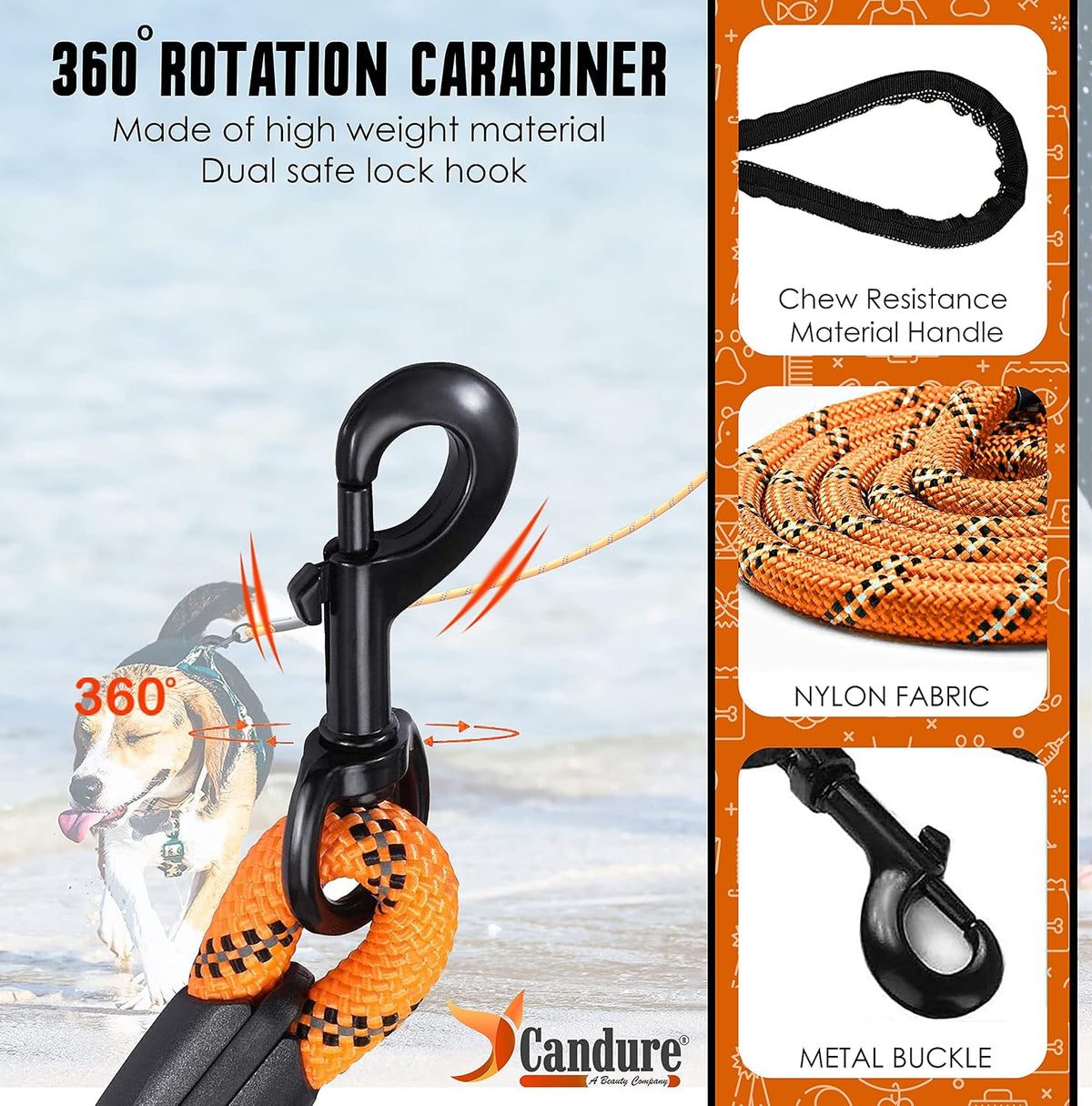 Dog Lead, 5 FT, Orange, Soft Padded, anti Slip, Reflective, Perfect for Small, Medium & Large Dogs
