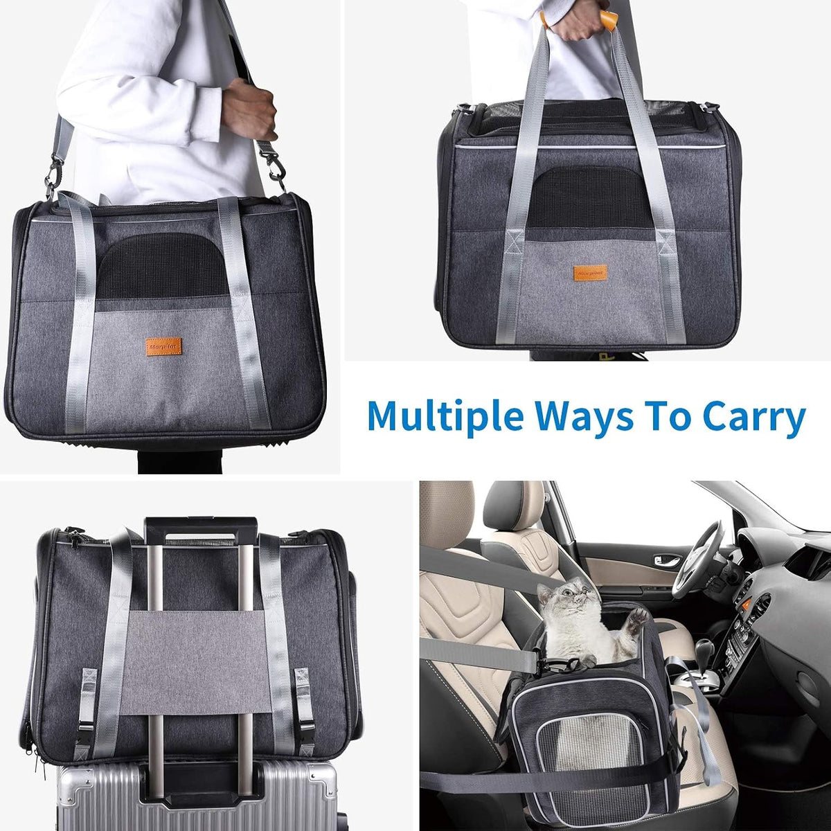 Pet Carrier Bag, Portable Cat Carrier Bag Top Opening with Breathable Mesh, Foldable Pet Transport Bag for Dogs and Cats up to 9Kg, with Shoulder Strap and Bowl