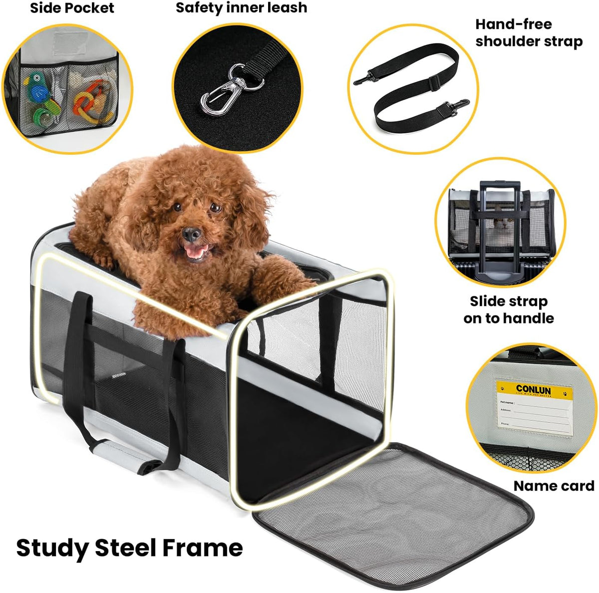 Dog Carrier Bag,Soft-Sided Pet Carriers for Dogs with 4-Sided Mesh, Cat Transport for Large Cats Small Dog up to 9Kg,Collapsible Dat Travel Carrier-L,Grey