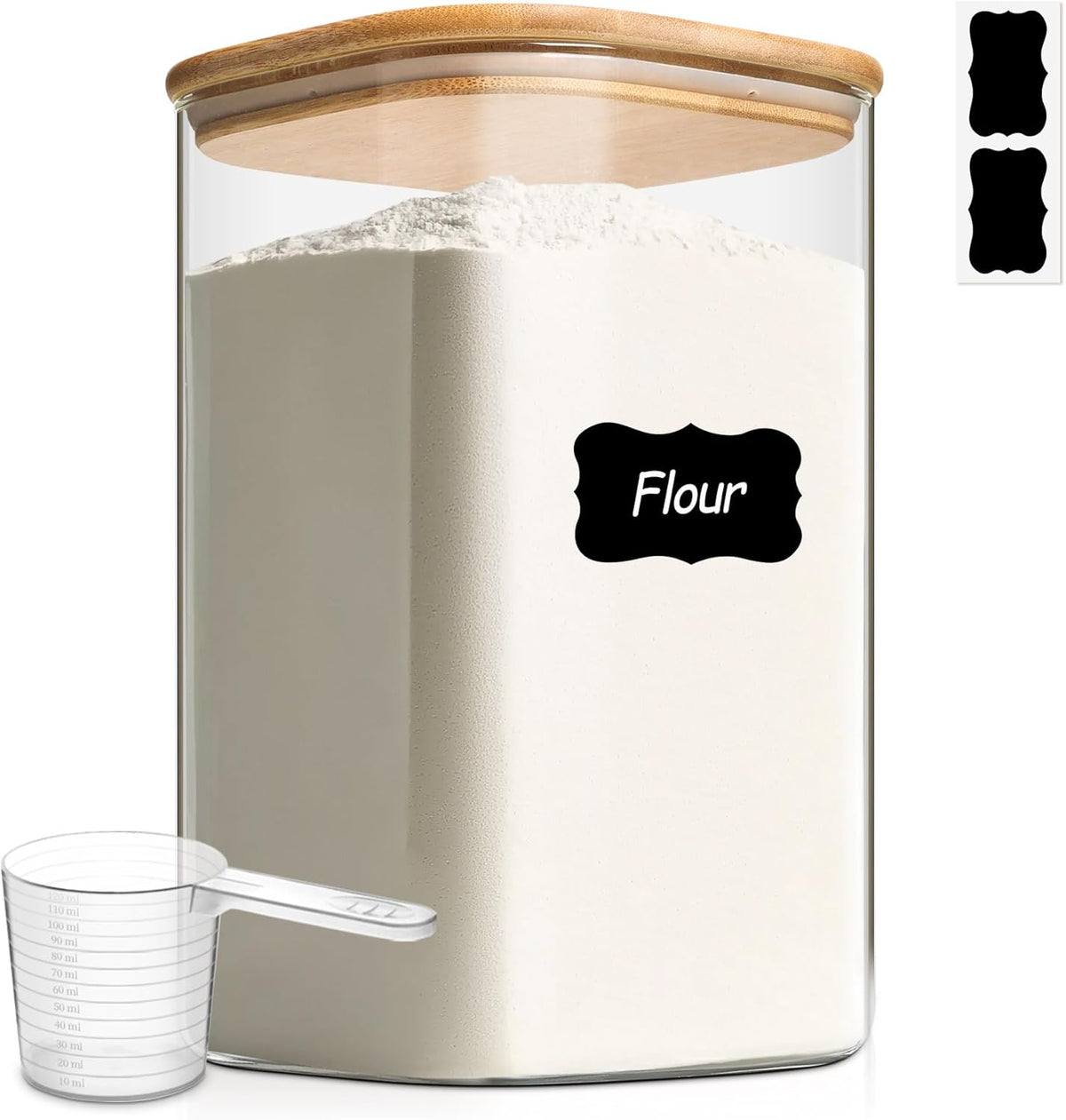 4.4L Flour Storage Containers, Large Glass Jars with Lids, Square