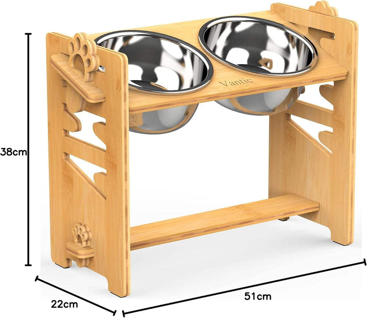 Raised Dog Bowls with Stand, Adjustable Bamboo Feeder, Large