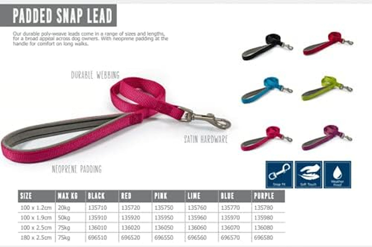 Padded Nylon Lead Black 1M X 25Mm