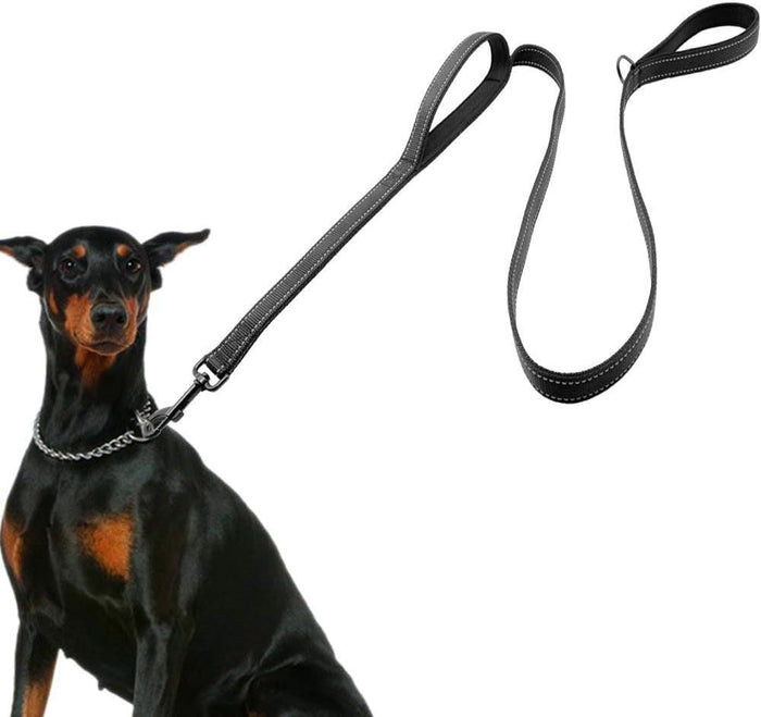 Large Dog Leash, 1.5M Double Handles No Pull Heavy Duty Strong Nylon Dog Leash. Dog Training Large Medium Duty Rope Walking&Training, Reflective Design