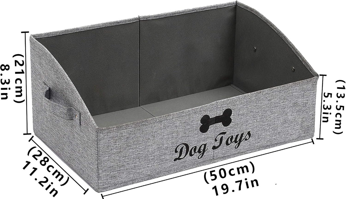 Dog Toy Box Pet Toy Storage Shallow Baskets Large Perfect for Living Room Area, Playroom, Closet, Shelf Gift Basket Home Decoration - Snow Grey
