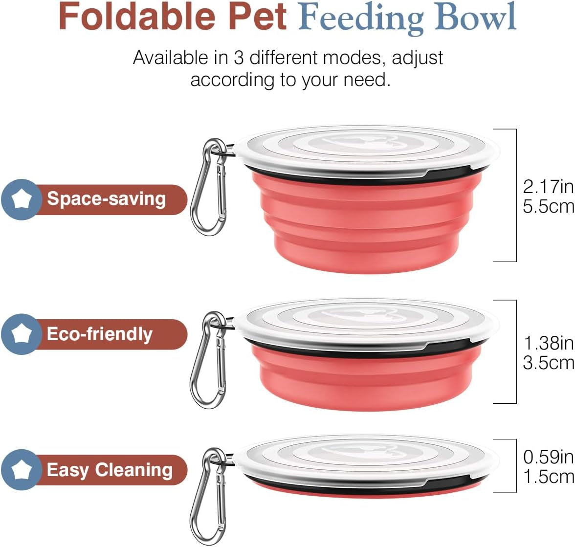 Collapsible Travel Dog Bowls 2 Pack with Lids & Carabiners Silicone