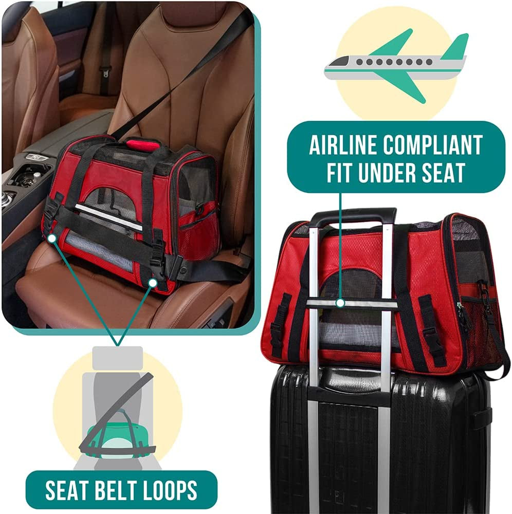 Airline Approved Pet Carrier for Cat, Soft Sided Dog Carrier for Small Dogs, Cat Travel Supplies Accessories for Indoor Cats, Ventilated Pet Carrying Bag Medium Large Kitten Puppy, Large Red