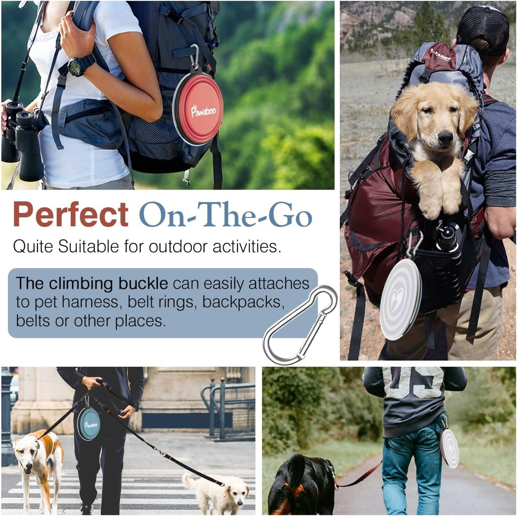 Collapsible Travel Dog Bowls 2 Pack with Lids & Carabiners Silicone