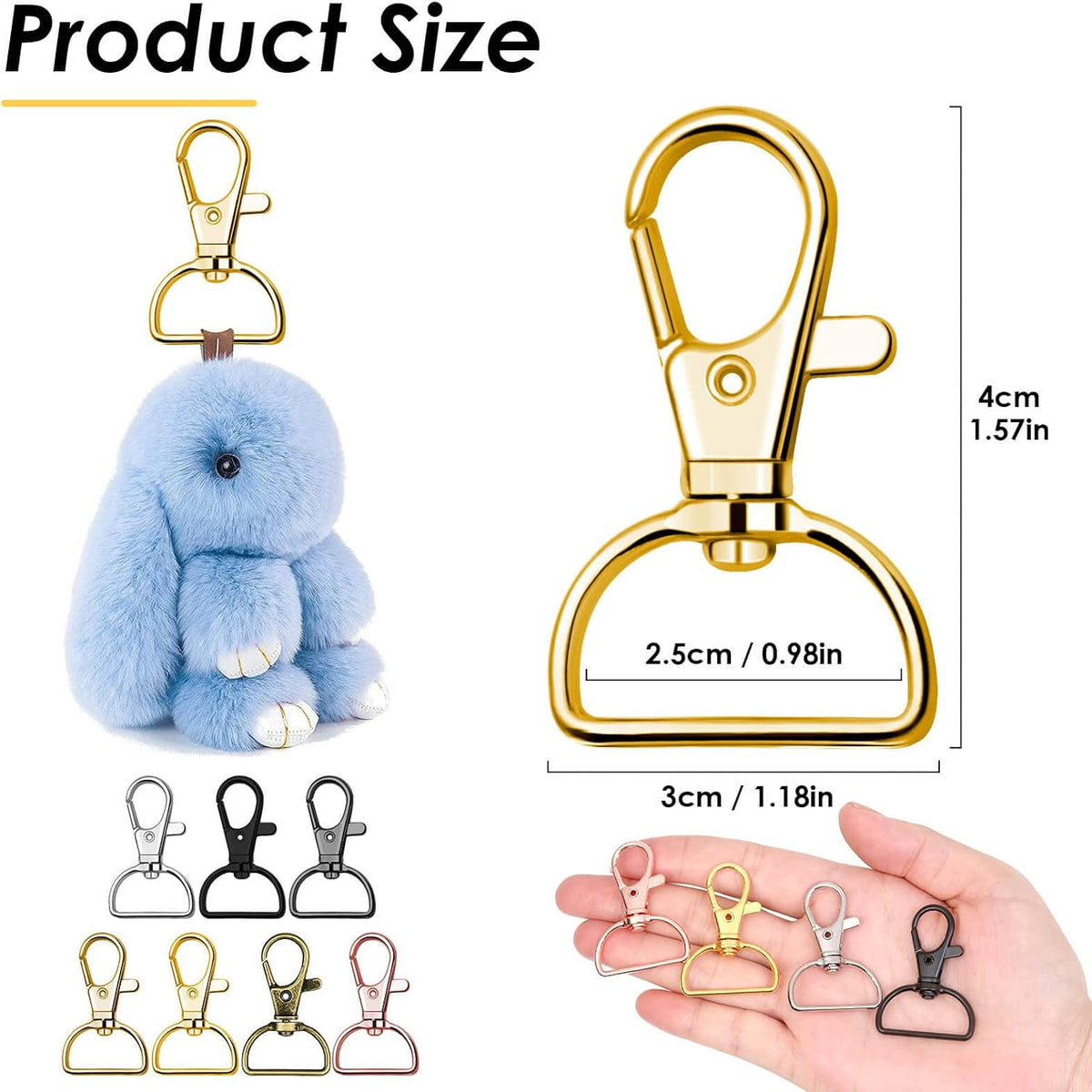 Swivel Clasp Hooks,  80Pcs Key Chain Clip Hooks, D Ring Clip Lanyard Hardware for Keychain Making, Lanyard Making, Purse Hardware, DIY Craft (1” inside Width)