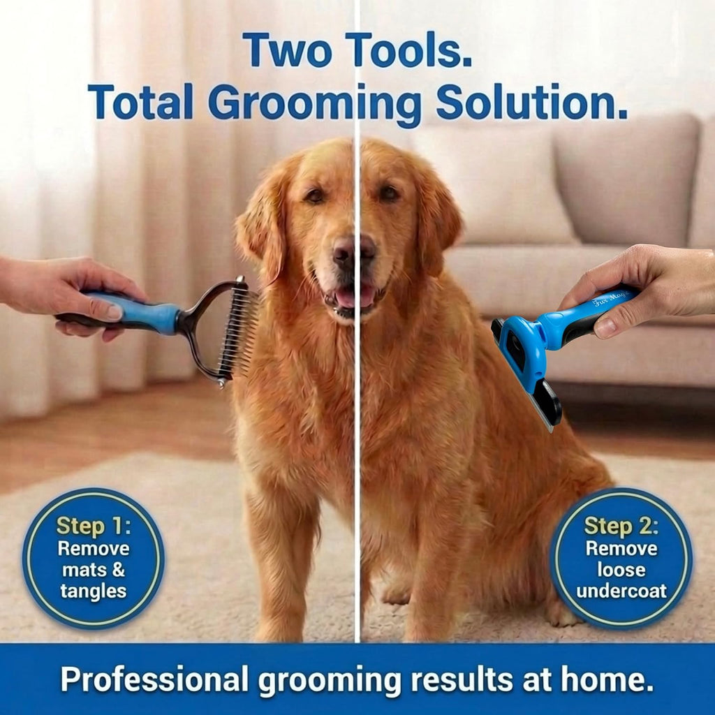 Deshedding Tool & Dematting Comb, Grooming Brushes for Dogs Cats