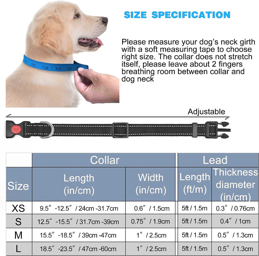 Reflective Dog Collar Padded with Soft Neoprene Breathable Adjustable Nylon Dog Collars for Small Medium Large Dogs