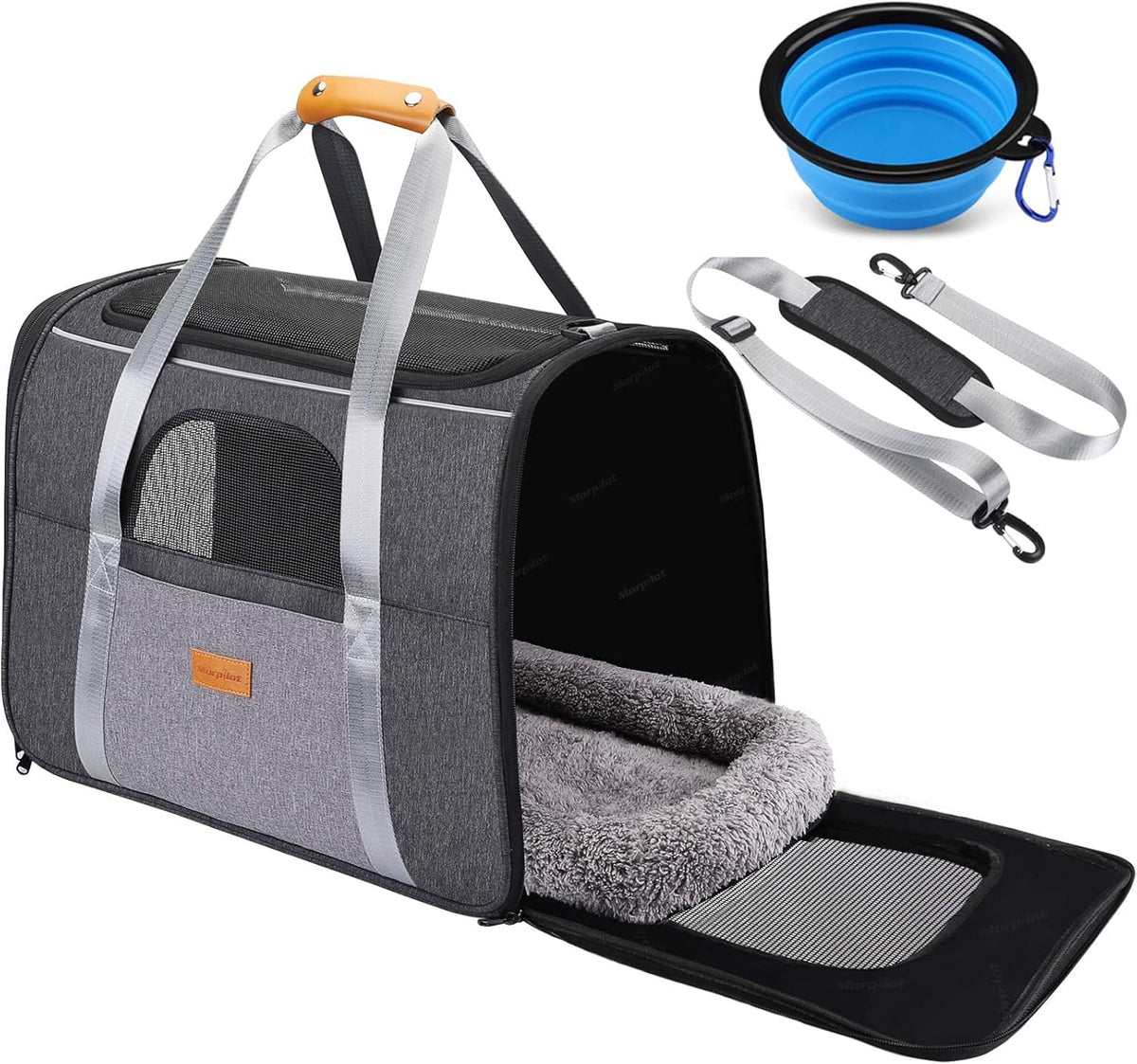 Pet Carrier Bag, Portable Cat Carrier Bag Top Opening with Breathable Mesh, Foldable Pet Transport Bag for Dogs and Cats up to 9Kg, with Shoulder Strap and Bowl