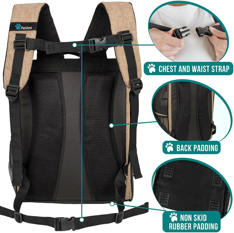 Dog Backpack Carrier for Small to Large Pets & Cats - Ventilated Pet Hiking Backpack Travel Bag, Airline & Camping/Biking Dog Bag, up to 18Lbs, Taupe