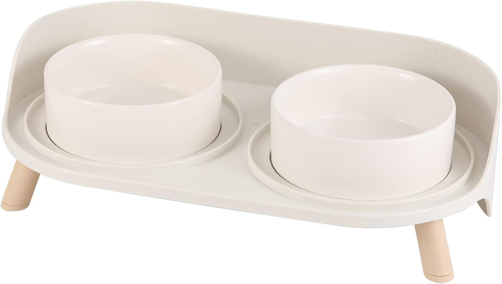 Raised Ceramic Cat Food Bowl Set - Elevated Dog Bowls with Non-Slip Stand - Tall Cat Dishes - 2 X 320 ML - 4.9 OZ - White