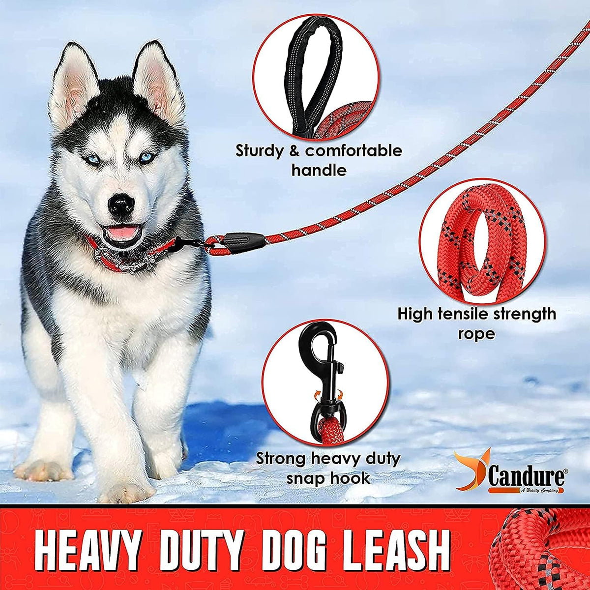 Dog Lead with Soft Padded and anti Slip Comfortable Rope Handle, 5 FT Strong Dog Leads, Highly Reflective Dog Leash for Puppy, Medium and Large Dogs (Red)