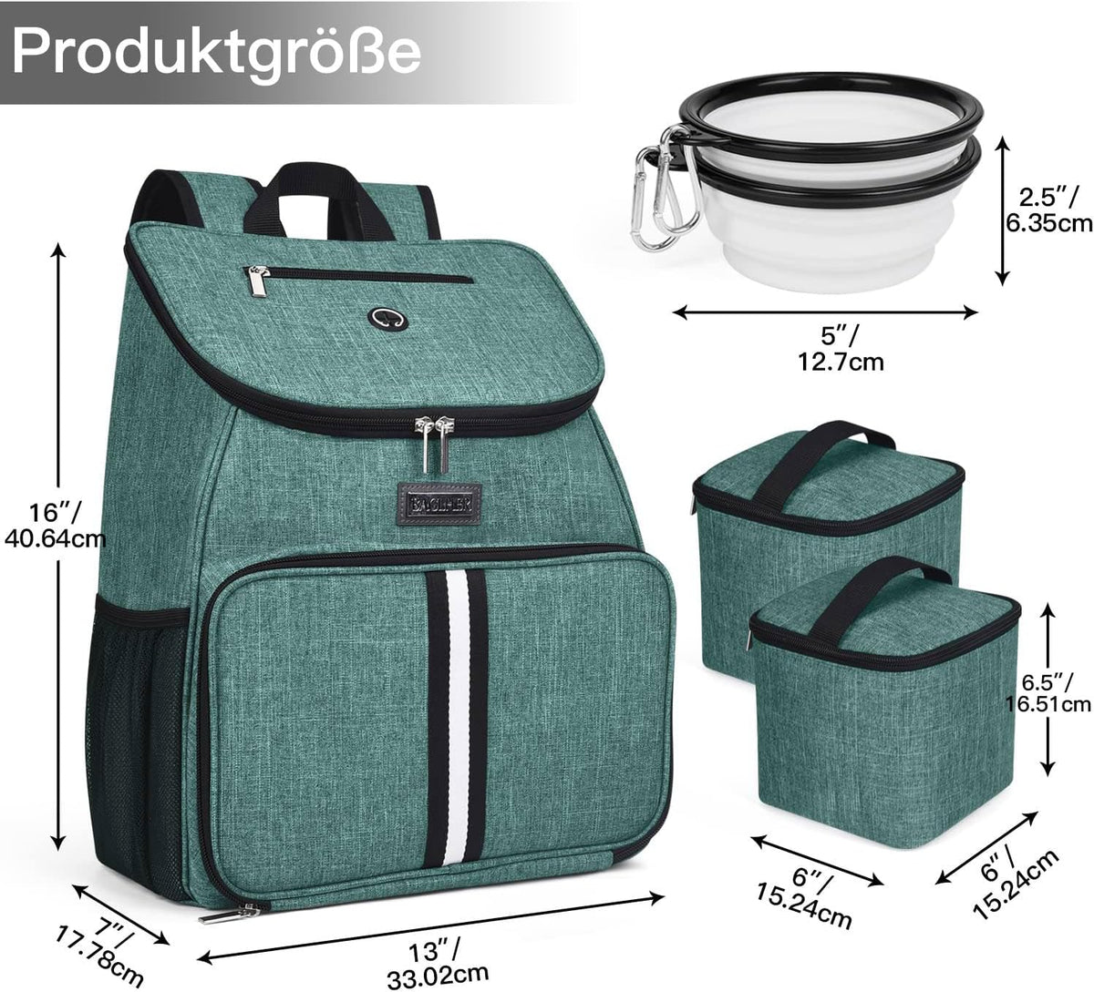 丨Dog Travel Bag,Airline Approved Pet Supplies Backpack,Dog Travel Backpack Accessories Set with 2 Silicone Collapsible Bowls and 2 Food Baskets. Green