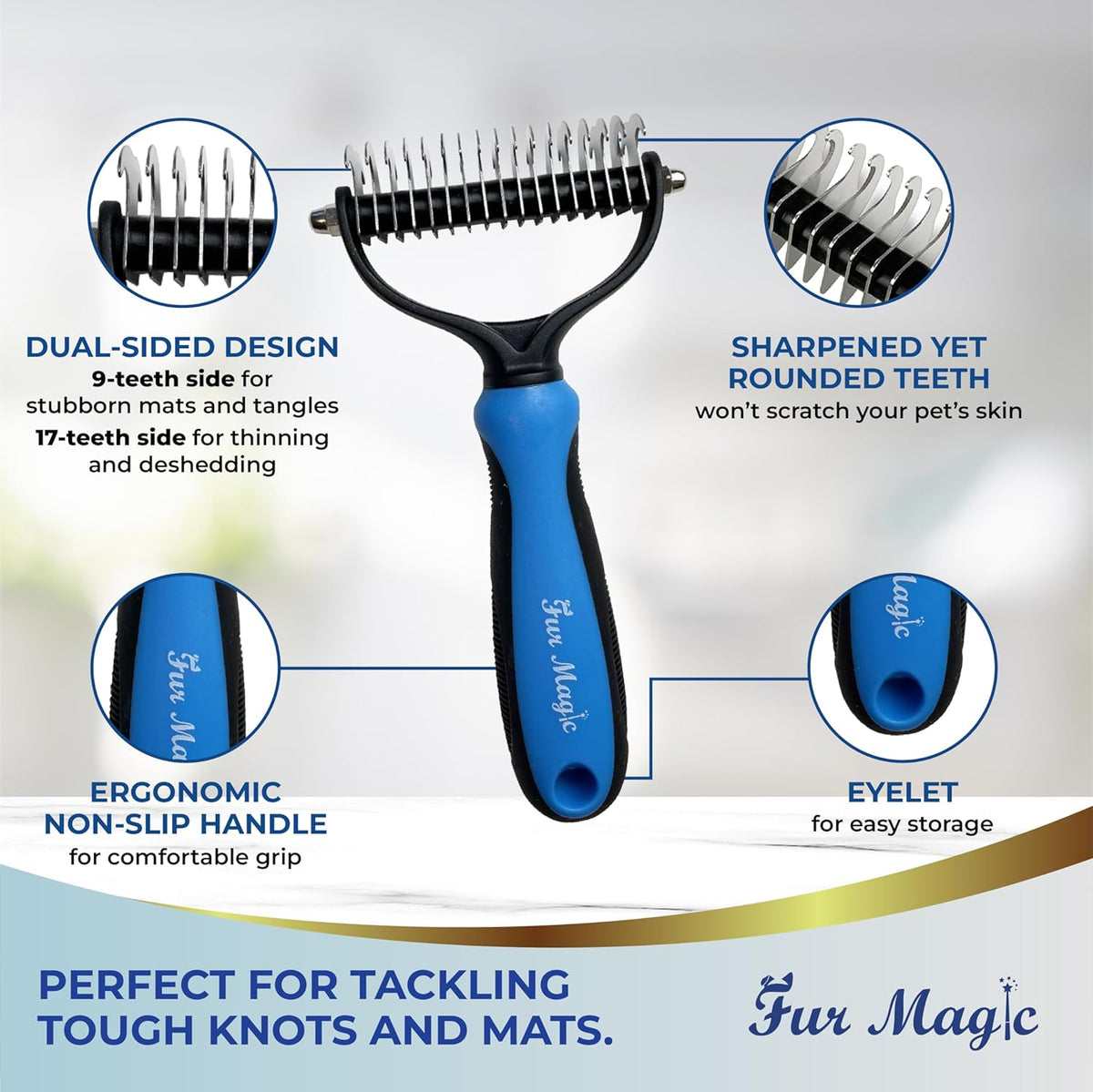 Deshedding Tool & Dematting Comb, Grooming Brushes for Dogs Cats