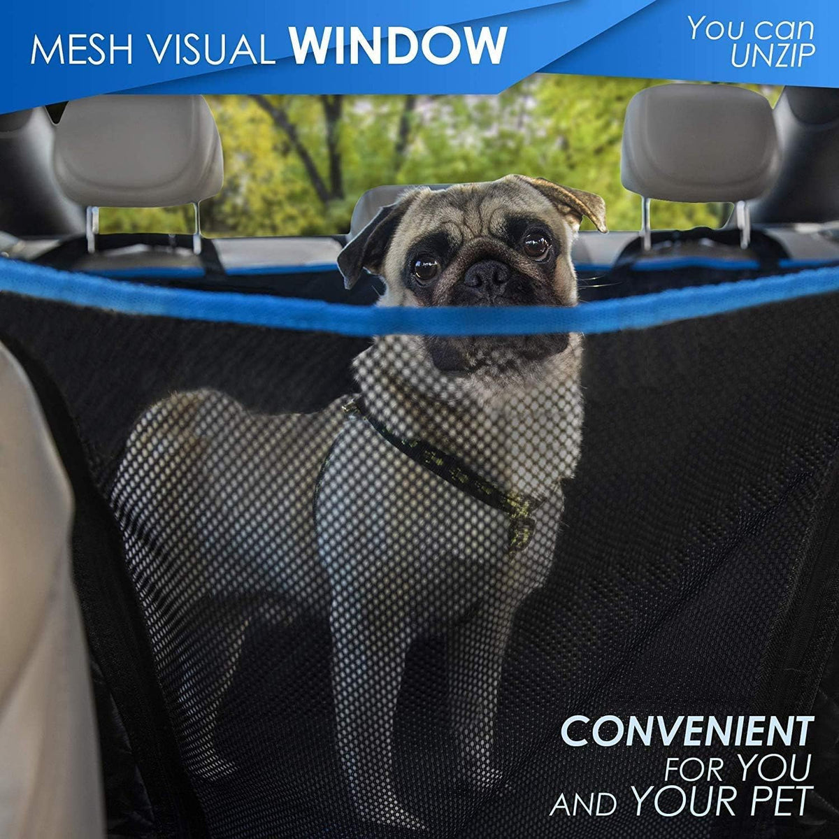 Dog Hammock for Car Back Seat with Mesh Visual Window, Side Flaps with Zipper, Padded 4 Layers Waterproof Heavy Duty Hammock with Storage Bag, Scratch Proof Nonslip Pet Car Seat Cover