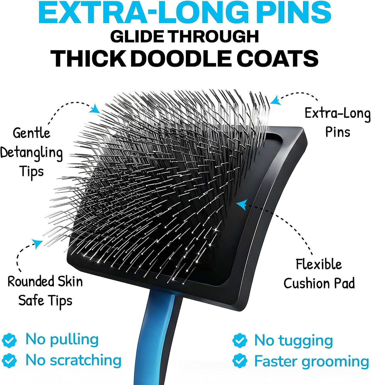 Slicker Dog Brush Curly Coat Detangler, Extra Long Pin