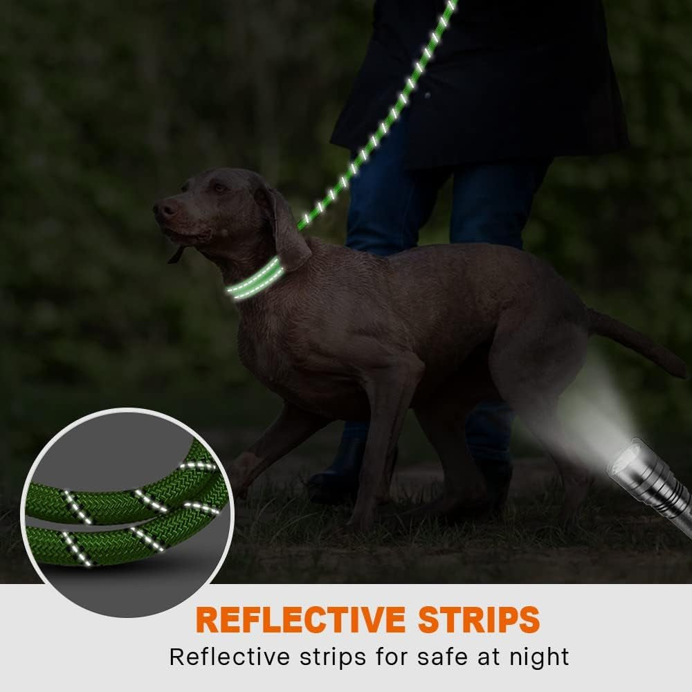 Rope Dog Lead with Soft Padded Handle – Reflective Rock Climbing Rope Lead for Medium and Large Dogs 150 Cm 1.2 Cm Neon Green