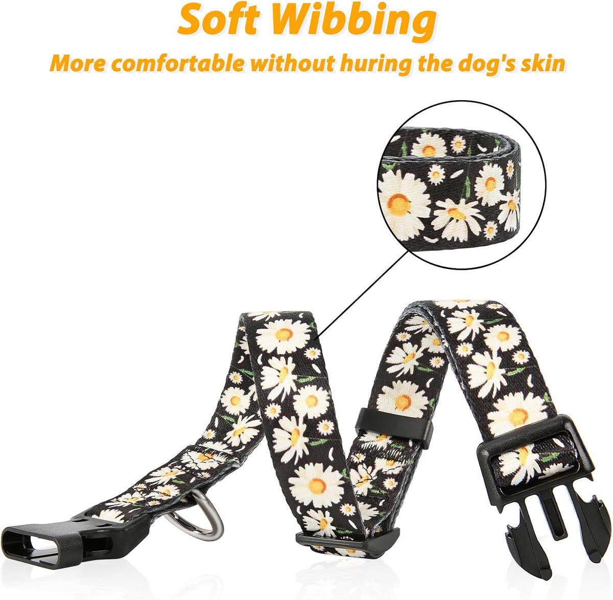 Dog Collar Small Dog Collar Multi-Colour Patterned Soft Comfy Dog Pet Collars Easy Adjustable Collar for Small Dogs Indoor Outdoor Activities, Daisy Black, S