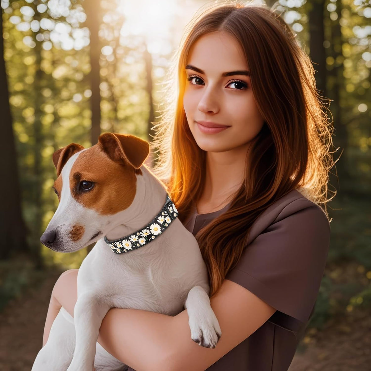 Dog Collar Small Dog Collar Multi-Colour Patterned Soft Comfy Dog Pet Collars Easy Adjustable Collar for Small Dogs Indoor Outdoor Activities, Daisy Black, S