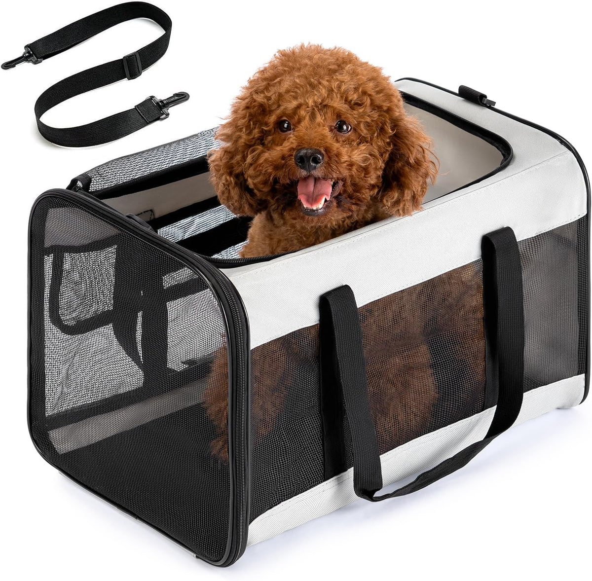Dog Carrier Bag,Soft-Sided Pet Carriers for Dogs with 4-Sided Mesh, Cat Transport for Large Cats Small Dog up to 9Kg,Collapsible Dat Travel Carrier-L,Grey