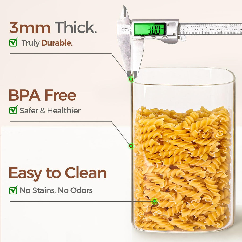 4.4L Flour Storage Containers, Large Glass Jars with Lids, Square