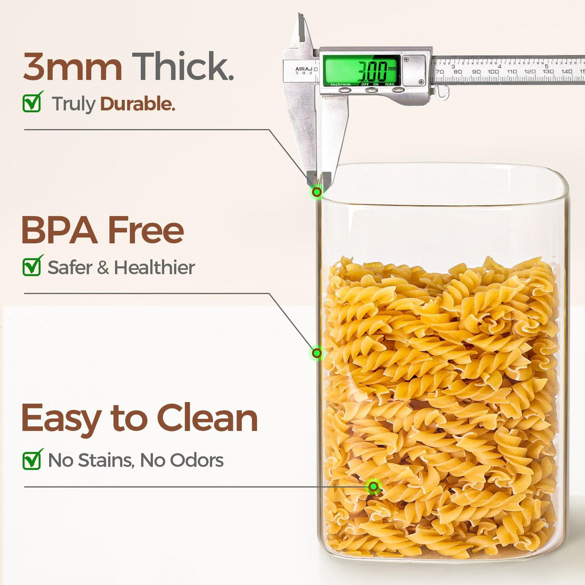 4.4L Flour Storage Containers, Large Glass Jars with Lids, Square