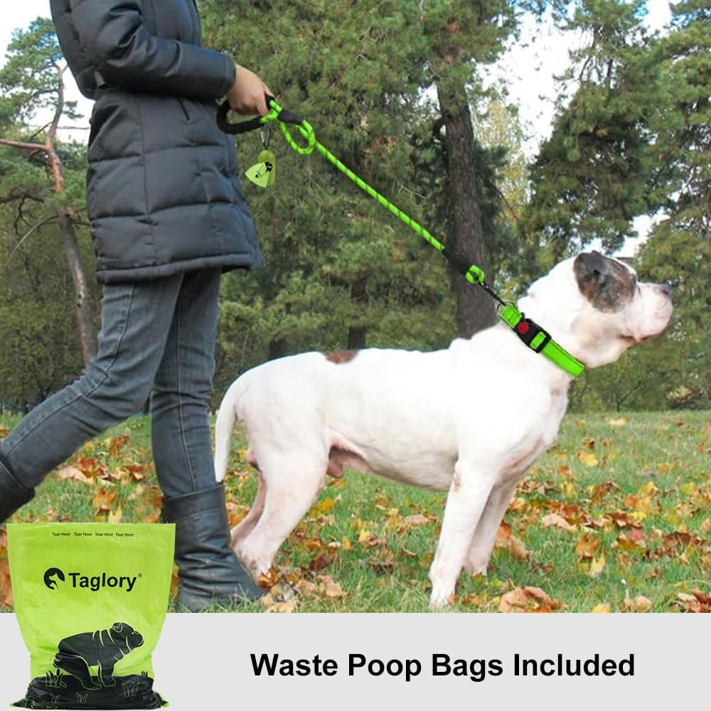 Rope Dog Lead with Soft Padded Handle – Reflective Rock Climbing Rope Lead for Medium and Large Dogs 150 Cm 1.2 Cm Neon Green