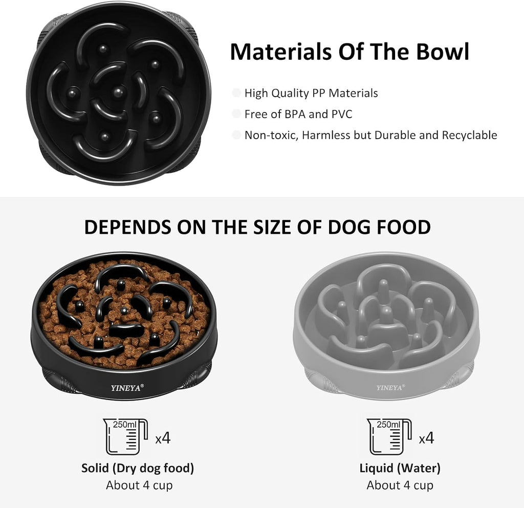 4 Cups Slow Feeder Dog Bowls Large Breed Anti-Choking Healthy Eating