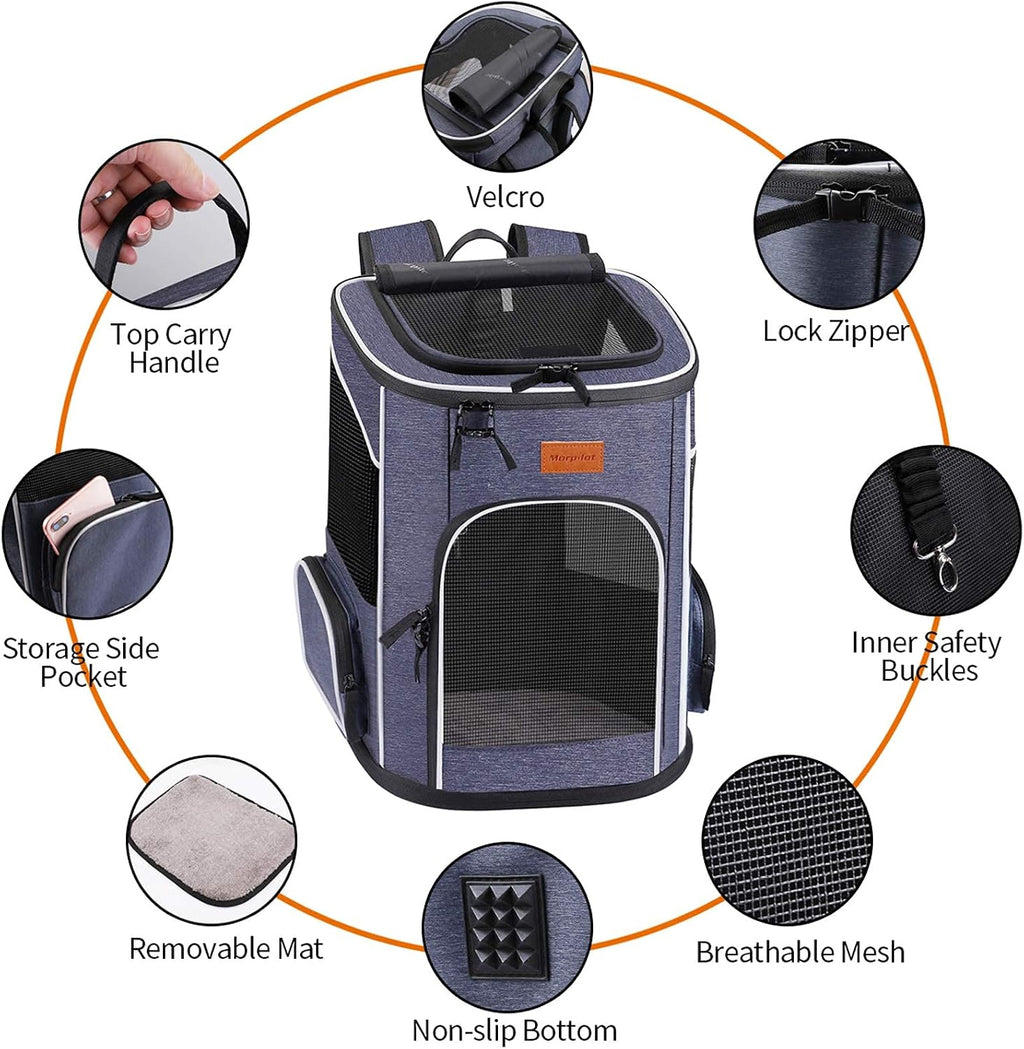 Cat Backpack Dog Backpack for Cats and Small Dogs 7 Kg, Foldable Pet Backpack with Inner Safety Lead and Shell