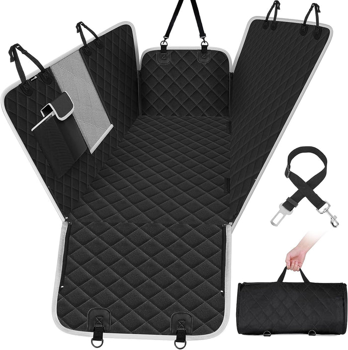 Dog Car Seat Cover, Car Seat Cover for Dogs with Viewing Window/Side Flaps/Storage Bags, Dog Hammock Scratch Proof Nonslip Back Seat Protector for Cars Trucks Suv(146X136Cm)