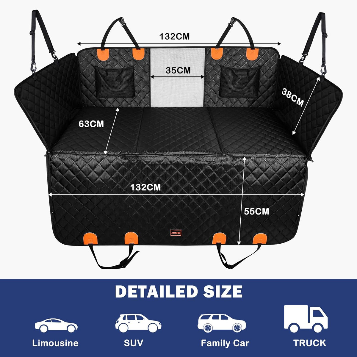 Back Seat Extender for Dogs - Dog Car Seat Cover for Dogs Waterproof & Foldable, Non-Slip Back Seat Cover with Hard Bottom for Cars, Trucks and Suvs, Suit for Travel Camping