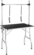 ® Dog Grooming Table with Height-Adjustable Grooming Arm & 2 Rotatable Leashes, Foldable Pet Grooming Table with Non-Slip Surface, Sturdy Frame & 60Kg Load Capacity for Dogs & Cats - Black/Grey