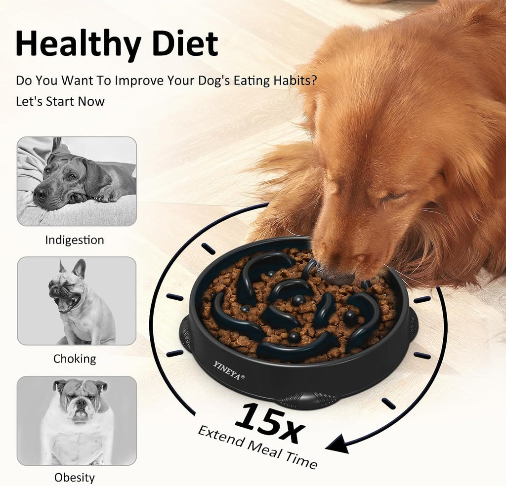 4 Cups Slow Feeder Dog Bowls Large Breed Anti-Choking Healthy Eating