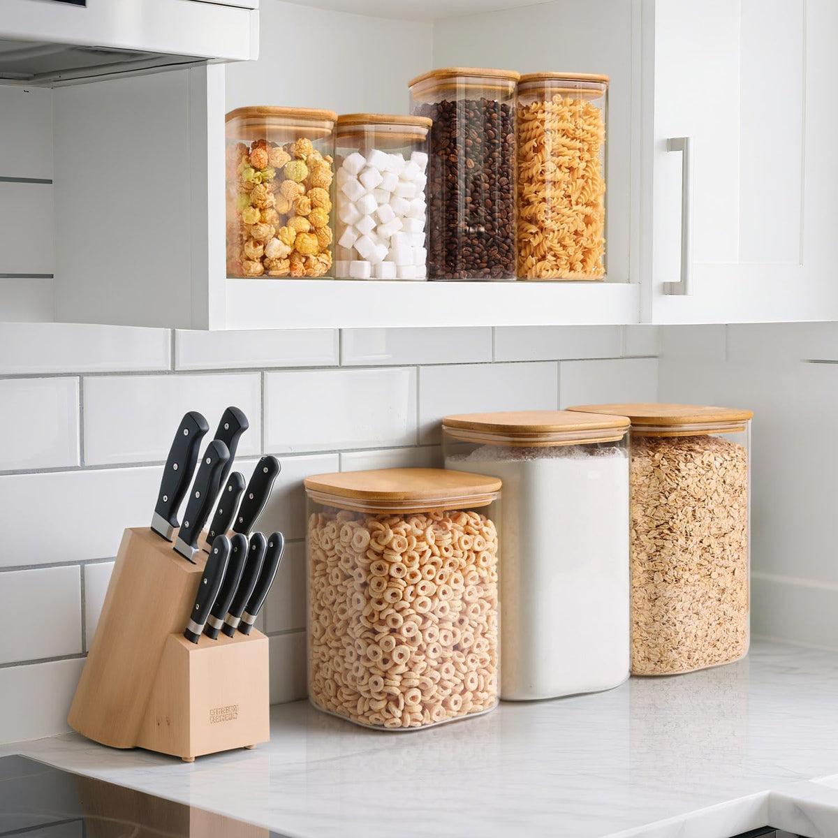 4.4L Flour Storage Containers, Large Glass Jars with Lids, Square