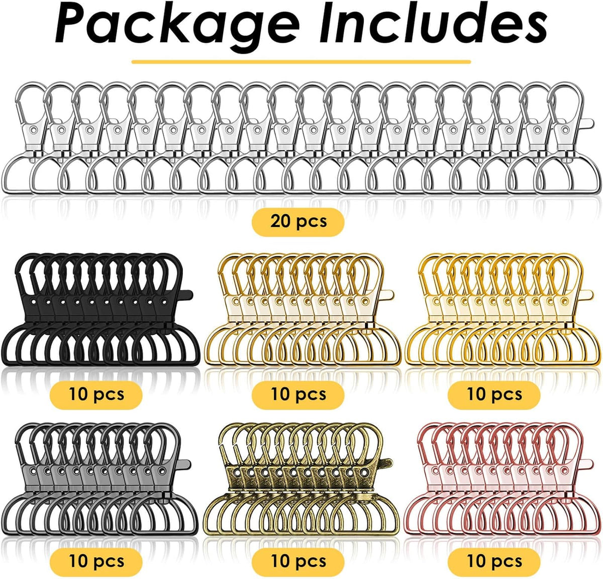 Swivel Clasp Hooks,  80Pcs Key Chain Clip Hooks, D Ring Clip Lanyard Hardware for Keychain Making, Lanyard Making, Purse Hardware, DIY Craft (1” inside Width)