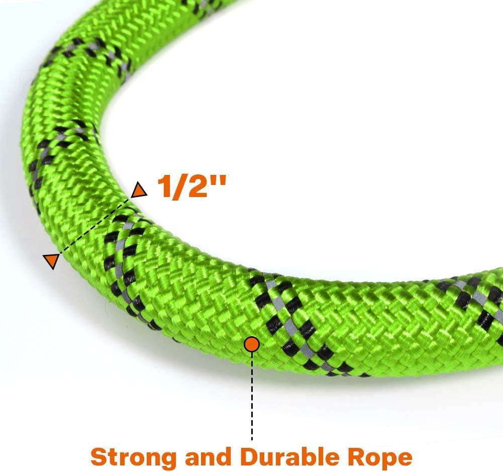 Rope Dog Lead with Soft Padded Handle – Reflective Rock Climbing Rope Lead for Medium and Large Dogs 150 Cm 1.2 Cm Neon Green